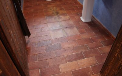 WC mit Terracotta Fliesen (Rechteck-Fliesen und quadratische Fliesen)